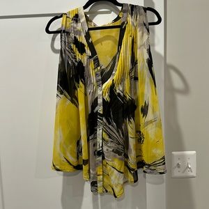 Yellow and Black Sheer Button Tank Large Flowy Fit